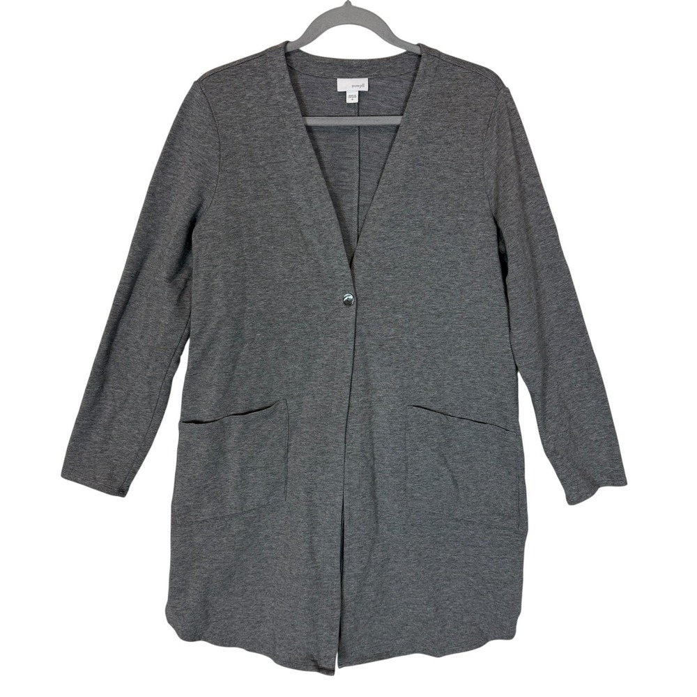 J. Jill Pure Jill Sweater Womens Medium Gray Pima Cotton Blend Cardigan Longline